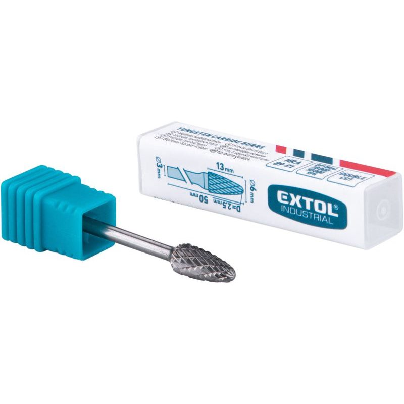 EXTOL INDUSTRIAL FRÉZA KARBIDOVÁ, KULATÝ OBLOUK, ⌀6X13MM, ⌀STOPKY 3MM, SEK STŘEDNÍ (DOUBLE-CUT), 8703853 - STOPKOVÉ FRÉZKY - PŘÍSLUŠENSTVÍ