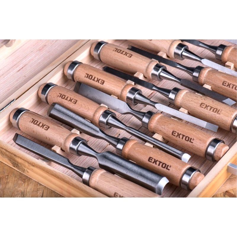 EXTOL PREMIUM DLÁTA ŘEZBÁŘSKÁ, SADA 12KS, DÉLKA 200MM, 8812405 - DLÁTA - RUČNÍ NÁŘADÍ
