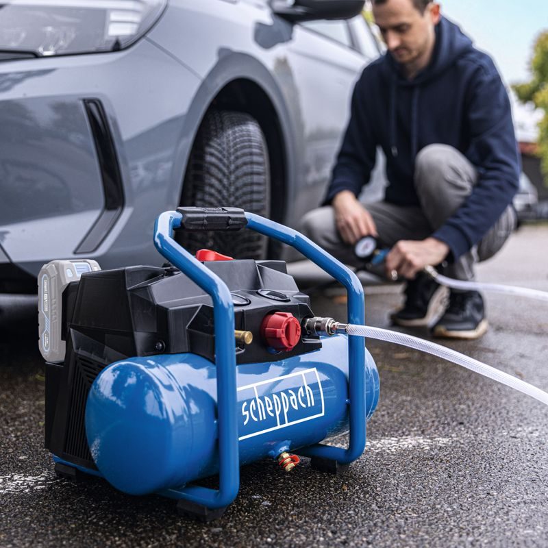 SCHEPPACH C-ACT160/6-X-SET S2 2X20 V IXES AKU BEZOLEJOVÝ KOMPRESOR 6 L + 2X 2AH BATERIE + DUÁLNÍ NABÍJEČKA 2,4 A - AKU KOMPRESORY - AKU NÁŘADÍ