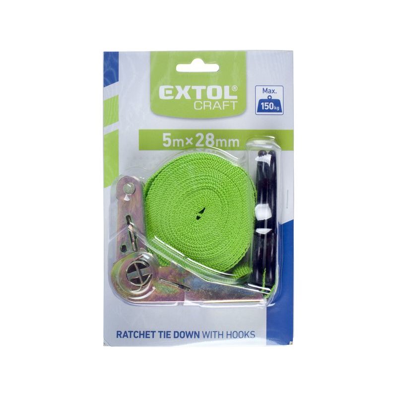 EXTOL CRAFT PÁS UPÍNACÍ RÁČNOVÝ S HÁKY, 5M X 25MM, MAX. 150KG, 9681 - UPÍNACÍ PÁSY (KURTNY) A GUMY - DÍLNA A GARÁŽ