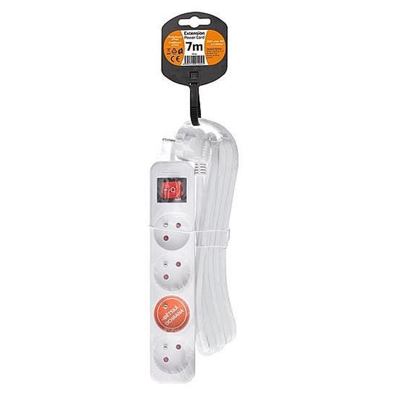PRODLUŽOVACÍ PŘÍVOD VNITŘNÍ 4Z S VYPÍNAČEM, 7M, BÍLÁ - PRODLUŽOVACÍ KABELY - PŘÍSLUŠENSTVÍ