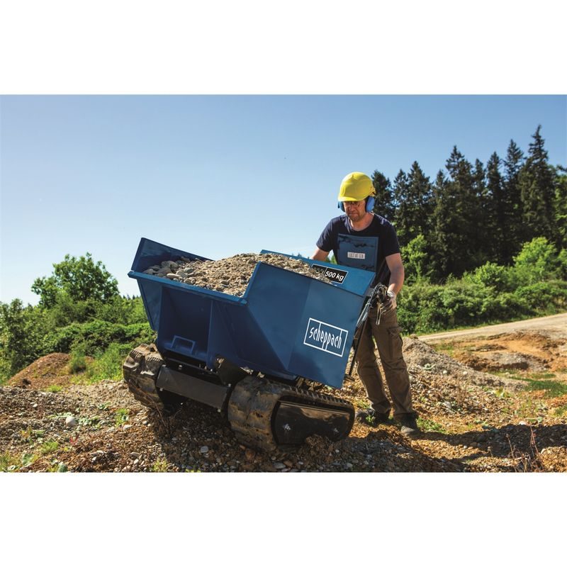 SCHEPPACH DP 5000 PÁSOVÝ PŘEPRAVNÍK 500 KG S HYDRAULICKÝM SKLÁPĚNÍM KORBY - MOTOROVÉ A AKU VOZÍKY, KOLEČKA, MINIDUMPER - STAVEBNÍ TECHNIKA
