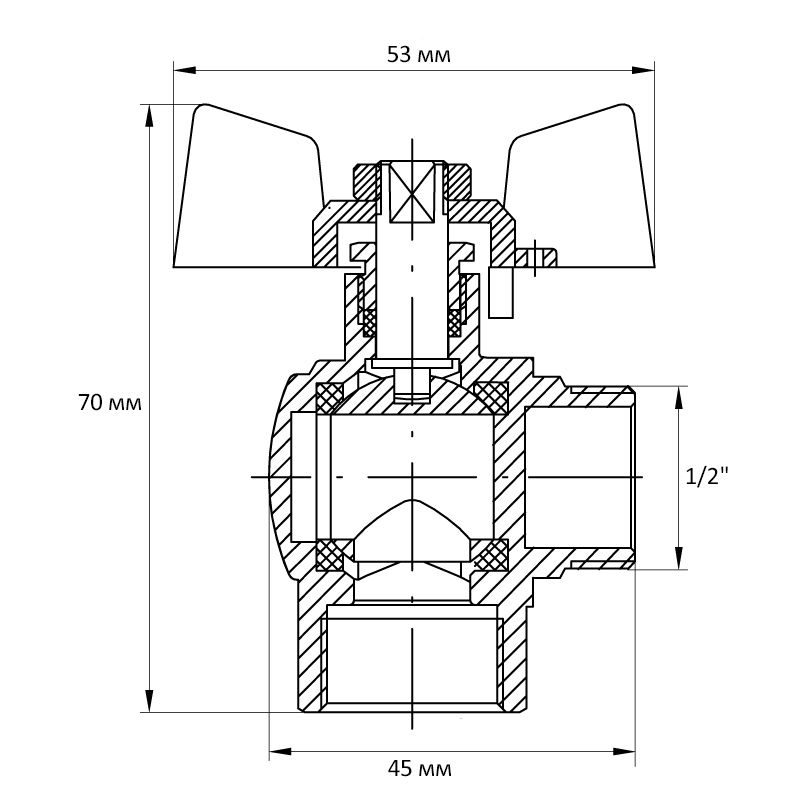 KULOVÝ KOHOUT MOTÝL, ROHOVÝ, ČERVENÝ, KR.208 1/2"FM | KR.208 1/2"FM PROCRAFT - PŘÍSLUŠENSTVÍ (KOHOUTY, ŠROUBENÍ,...) - SANITA