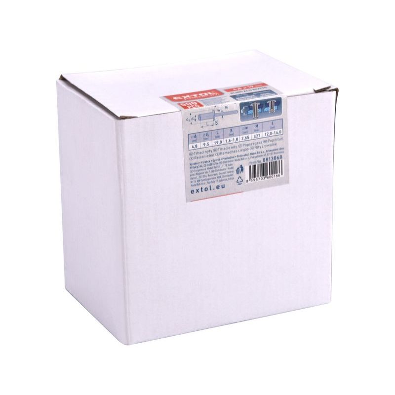 EXTOL PREMIUM NÝTY TRHACÍ HLINÍKOVÉ SADA 500KS, O 4,8X19MM PLOCHÁ HLAVA, 8813868 - PRO NÝTOVAČKY - PŘÍSLUŠENSTVÍ