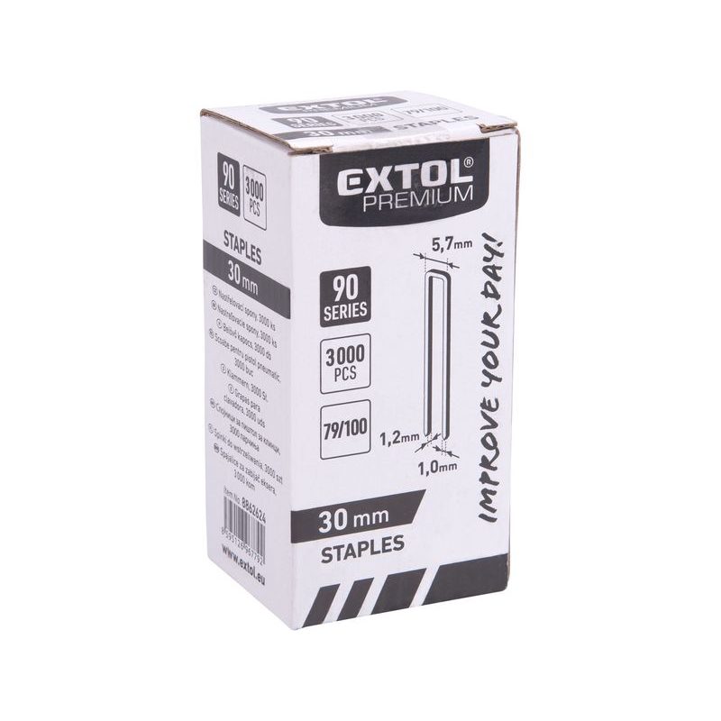 EXTOL PREMIUM SPONA NASTŘELOVACÍ, 3000KS, 30MM, 5,7X1,2X1MM, 8862624 - SPONY DO SPONKOVAČKY - PŘÍSLUŠENSTVÍ