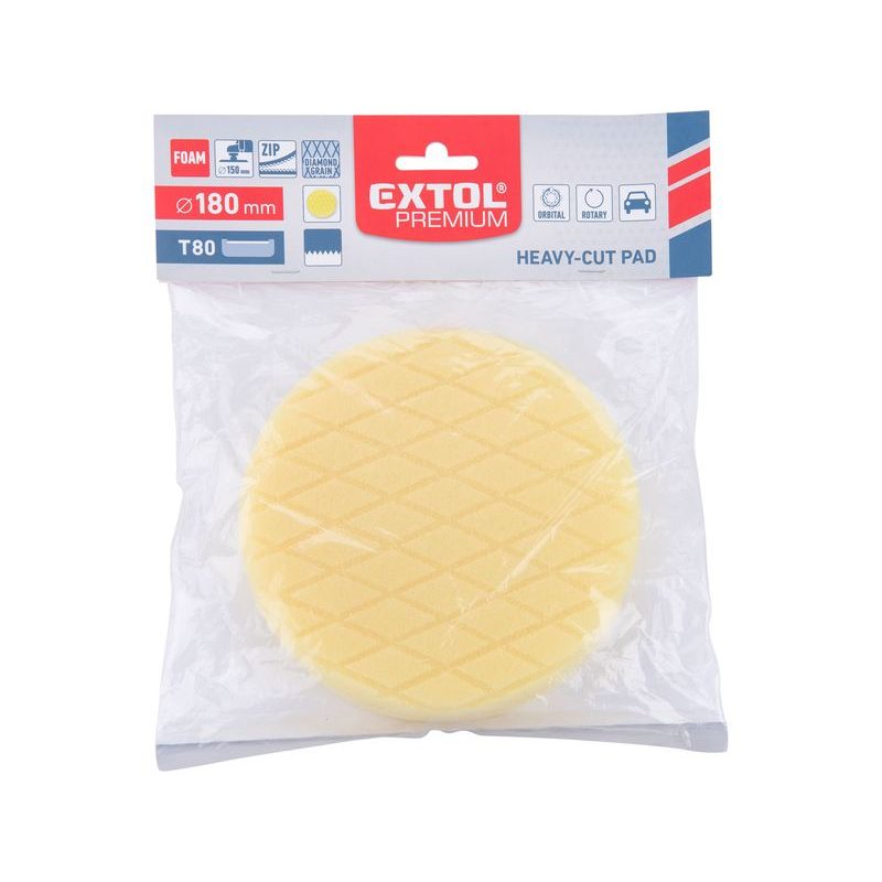 EXTOL PREMIUM KOTOUČ LEŠTÍCÍ PĚNOVÝ, DIAMANTOVÝ VZOR, T80, ŽLUTÝ, ⌀180X35MM, ZAPUŠTĚNÝ SUCHÝ ZIP ⌀150MM, 8804538 - PRO LEŠTIČKY - PŘÍSLUŠENSTVÍ