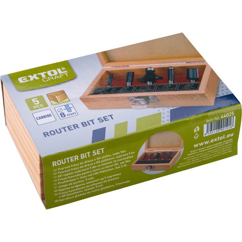 EXTOL CRAFT FRÉZY TVAROVÉ DO DŘEVA, S SK PLÁTKY, SADA 5KS, 44025 - SADY STOPKOVÝCH FRÉZ - PŘÍSLUŠENSTVÍ