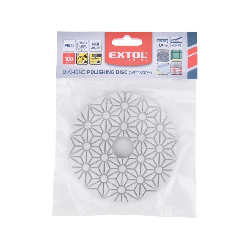 EXTOL PREMIUM KOTOUČ DIAMANTOVÝ LEŠTÍCÍ NA OBKLADY, O100MM, P800, SUCHÝ ZIP, 8803097 - DIAMANTOVÉ LEŠTÍCÍ KOTOUČE - PŘÍSLUŠENSTVÍ