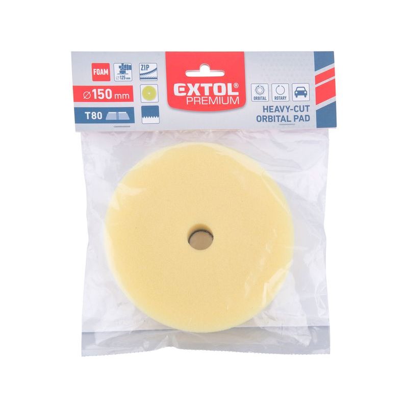 EXTOL PREMIUM KOTOUČ LEŠTÍCÍ PĚNOVÝ, ORBITÁLNÍ, T80, ŽLUTÝ, ⌀150X25MM, SUCHÝ ZIP ⌀127MM, 8804548 - PRO LEŠTIČKY - PŘÍSLUŠENSTVÍ