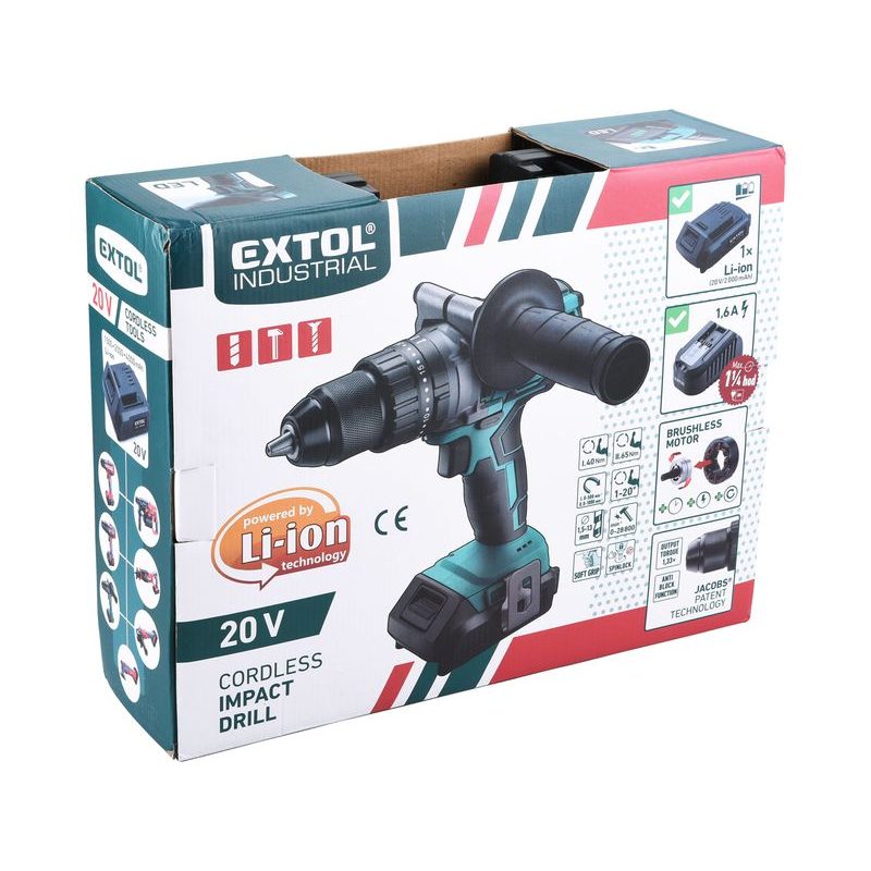 EXTOL INDUSTRIAL VRTACÍ ŠROUBOVÁK AKU S PŘÍKLEPEM SHARE20V, BRUSHLESS, 20V LI-ION, 2AH, 8791800 - PŘÍKLEPOVÝ ŠROUBOVÁK 18V - 20V - AKU NÁŘADÍ