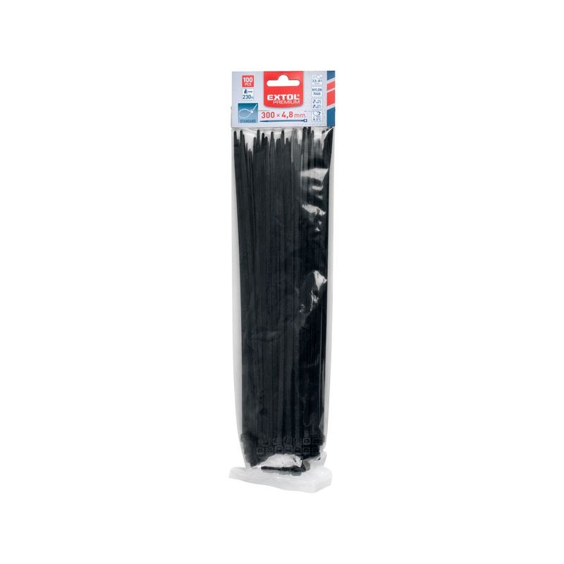 EXTOL PREMIUM PÁSKY STAHOVACÍ NA KABELY ČERNÉ, 300X4,8MM, 100KS, NYLON PA66, 8856162 - STAHOVACÍ PÁSKY, ZDRHY - DÍLNA A GARÁŽ