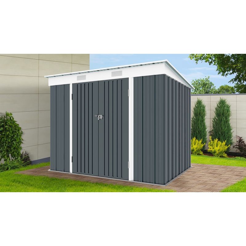RIWALL PRO RMSP 6X8 ANTHRACITE ZAHRADNÍ DOMEK KOVOVÝ 2,4 X 1,8 M S PULTOVOU STŘECHOU ANTRACIT - ZAHRADNÍ DOMKY - DŮM A DOMÁCNOST, ELEKTRO..