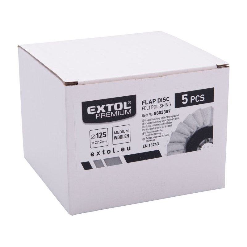 EXTOL PREMIUM KOTOUČ LEŠTÍCÍ FILCOVÝ/PLSTĚNÝ, LAMELOVÝ ŠIKMÝ, O 125X12MM, 8803387 - LAMELOVÉ KOTOUČE - PŘÍSLUŠENSTVÍ
