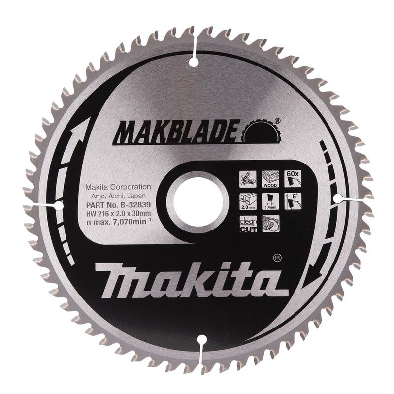 MAKITA B-32839 - KOTOUČ PILOVÝ DŘEVO MAKBLADE 216X2X30MM 60Z = OLD B-09058 - PILOVÉ KOTOUČE - MAKITA-SHOP