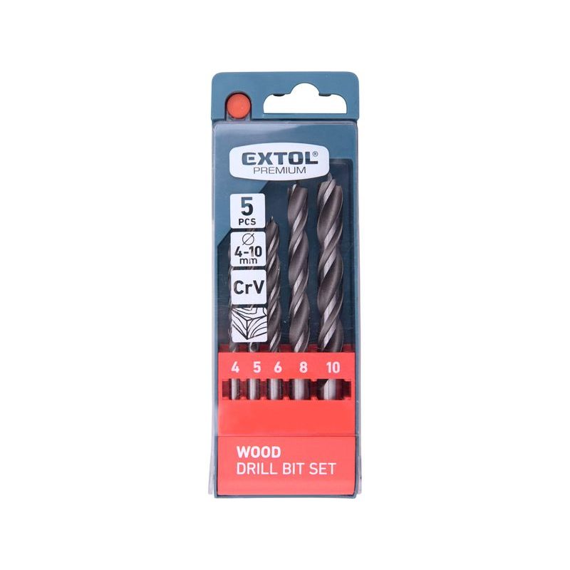 EXTOL PREMIUM VRTÁKY DO DŘEVA, SADA 5KS, O 4-10MM, CRV, 8801220 - SADY VRTÁKŮ DO DŘEVA - PŘÍSLUŠENSTVÍ