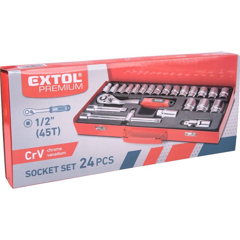 EXTOL PREMIUM HLAVICE NÁSTRČNÉ, SADA 24KS, 1/2", 8818365 - GOLA SADY - RUČNÍ NÁŘADÍ