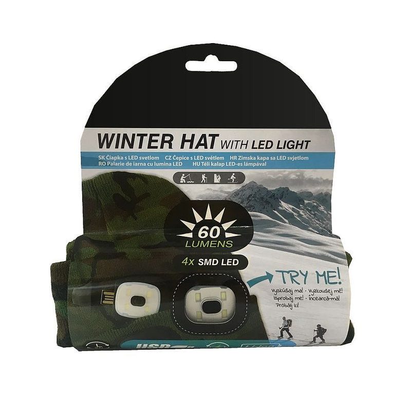 ČEPICE LED, 4X SMD LED, USB NABÍJENÍ, KAMUFLÁŽ, UNI - ČEPICE, KŠILTOVKY, PONOŽKY A JINÉ - PŘÍSLUŠENSTVÍ