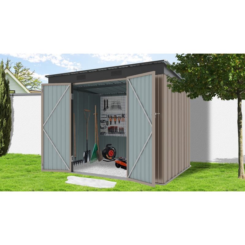 RIWALL PRO RMSP 6X8 BROWN ZAHRADNÍ DOMEK KOVOVÝ 2,4 X 1,8 M S PULTOVOU STŘECHOU HNĚDÝ - ZAHRADNÍ DOMKY - DŮM A DOMÁCNOST, ELEKTRO..