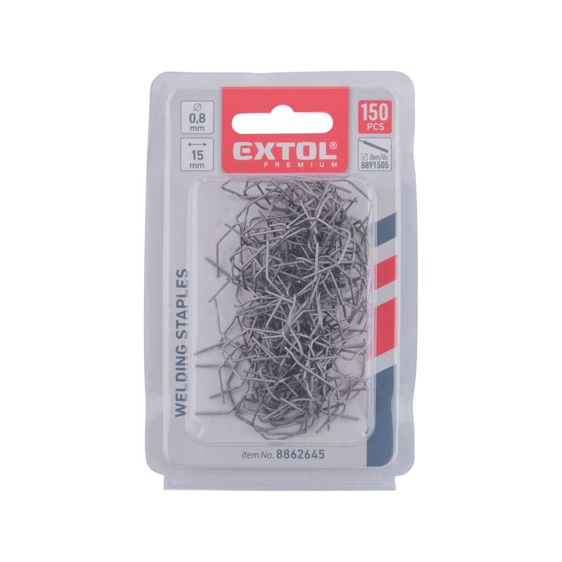EXTOL PREMIUM SPONY SVAŘOVACÍ, 150KS, ROH "V", ⌀0,8MM, ROZTEČ 15MM, 8862645 - SVÁŘEČKY - NABÍJEČKY (AUTONABÍJEČKY) - ELEKTRICKÉ NÁŘADÍ