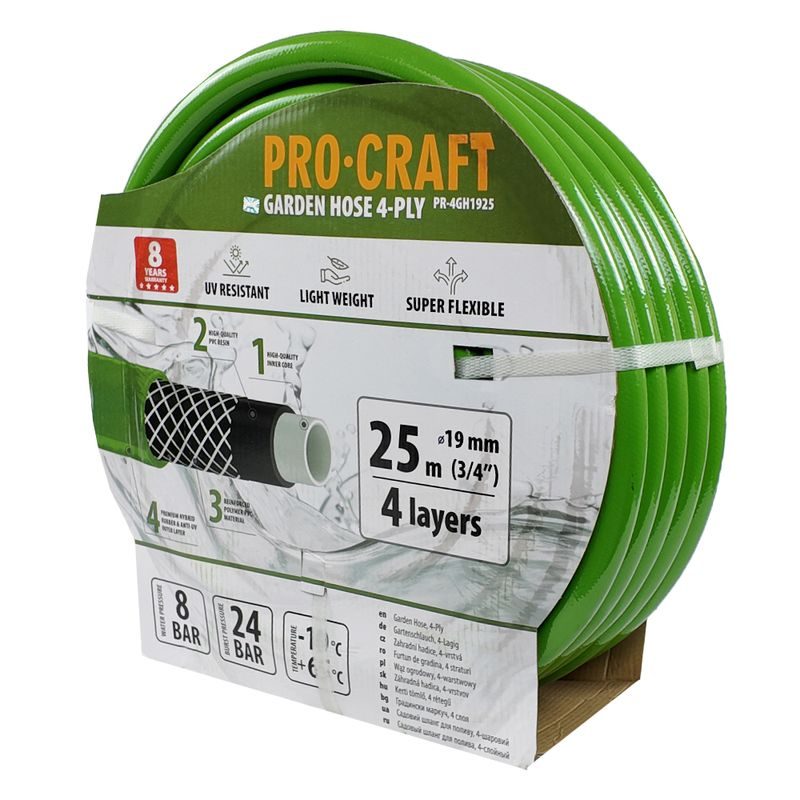 ZAHRADNÍ HADICÍ PROCRAFT PR-4GH1925 4 VRSTVY, 3/4" 25 M | PR-4GH1925 PROCRAFT - HADICE 3/4" - ZAHRADA