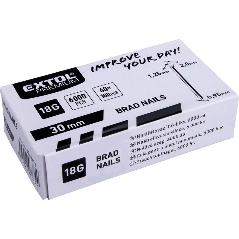 EXTOL PREMIUM HŘEBÍK NASTŘELOVACÍ, 6000KS, 30MM, 18G, TYP F, HLAVA 2MM, 1,25X0,95MM, 8862613 - HŘEBÍKY TYP F - PŘÍSLUŠENSTVÍ