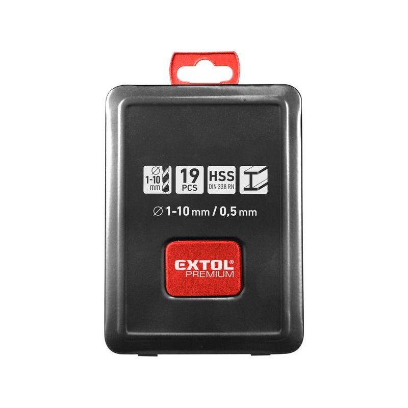EXTOL PREMIUM VRTÁKY DO KOVU, SADA 19KS, O 1-10MM, HSS, 8801191 - SADY VRTÁKŮ DO KOVU - PŘÍSLUŠENSTVÍ