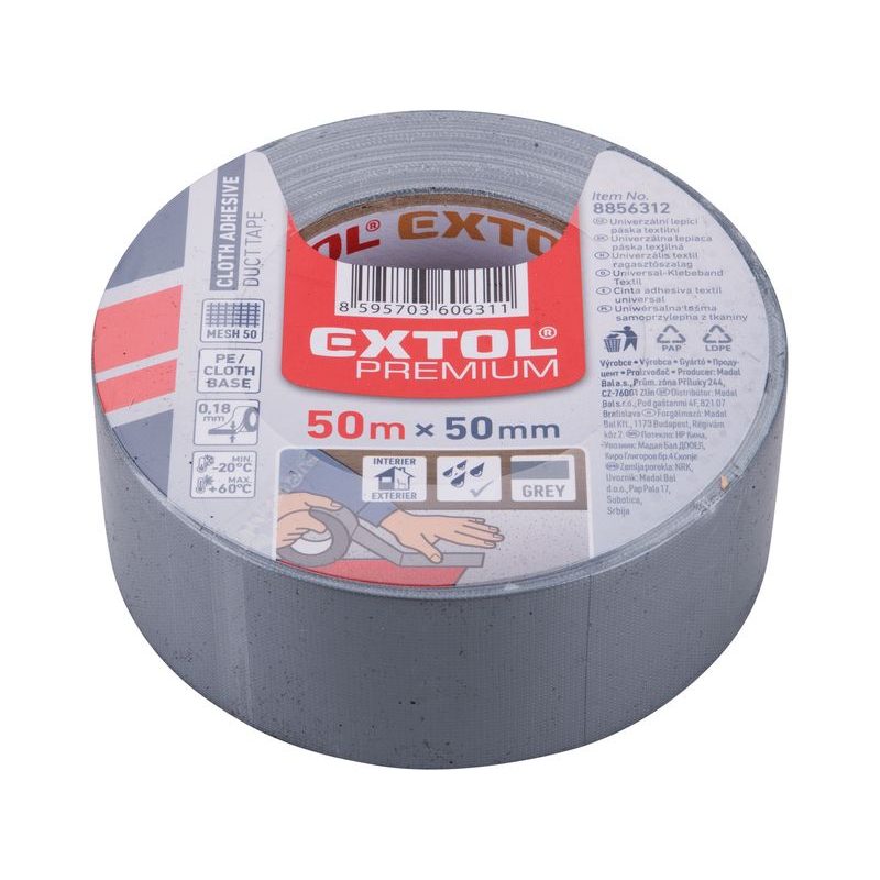 EXTOL PREMIUM PÁSKA LEPICÍ TEXTILNÍ/UNIVERZÁLNÍ, 50MM X 50M TL.0,18MM, ŠEDÁ, 8856312 - ODVÍJEČE A LEPÍCÍ PÁSKY - DÍLNA A GARÁŽ