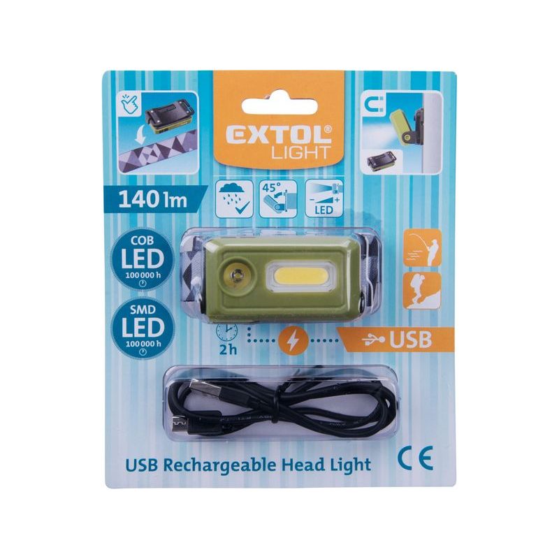 EXTOL LIGHT ČELOVKA 140LM, USB NABÍJENÍ, LED+COB LED, 43184 - KAPESNÍ SVÍTILNY A ČELOVKY - SVÍTIDLA