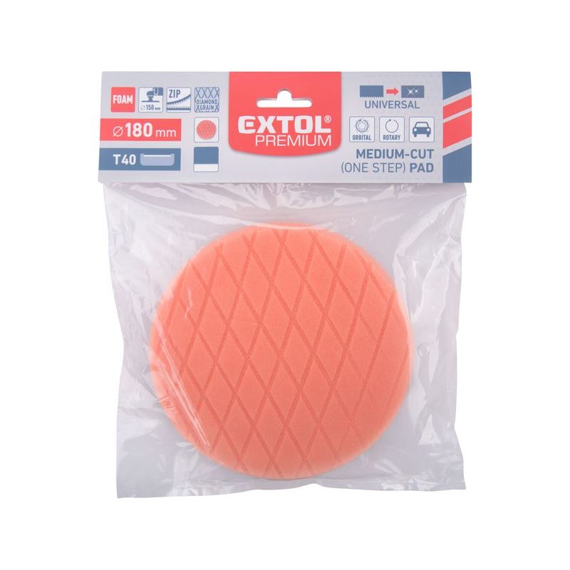 EXTOL PREMIUM KOTOUČ LEŠTÍCÍ PĚNOVÝ, DIAMANTOVÝ VZOR, T40, ORANŽOVÝ, ⌀180X35MM, ZAPUŠTĚNÝ SUCHÝ ZIP ⌀150MM, 8804534 - PRO LEŠTIČKY - PŘÍSLUŠENSTVÍ