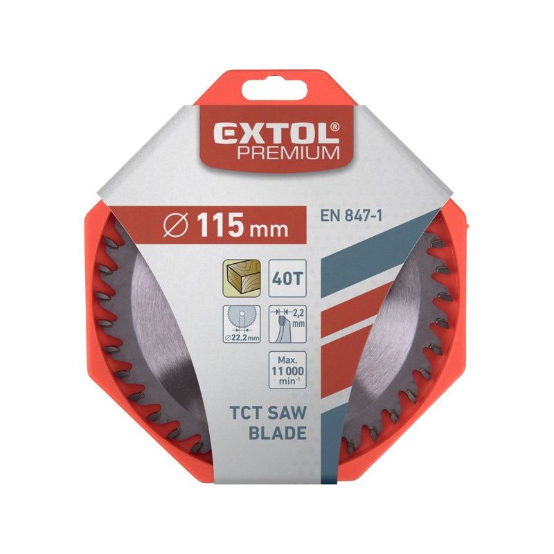 EXTOL PREMIUM KOTOUČ PILOVÝ S SK PLÁTKY, O 115X2,2X22,2MM, 40T, 8803203 - ŘEZNÝ KOTOUČ NA DŘEVO PRO BRUSKY - PŘÍSLUŠENSTVÍ