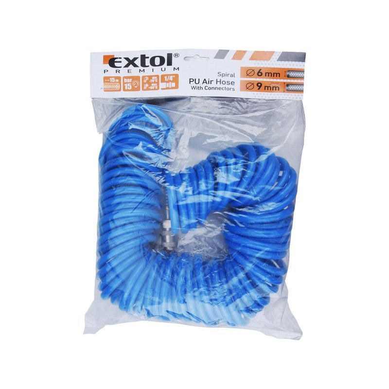 EXTOL PREMIUM HADICE VZDUCHOVÁ SPIRÁLOVÁ PU S MOSAZNÝMI RYCHLOSPOJKAMI, 1/4", VNITŘNÍ ⌀6MM, L 15M, 8865133 - TLAKOVÉ VZDUCHOVÉ HADICE - PNEU NÁŘADÍ