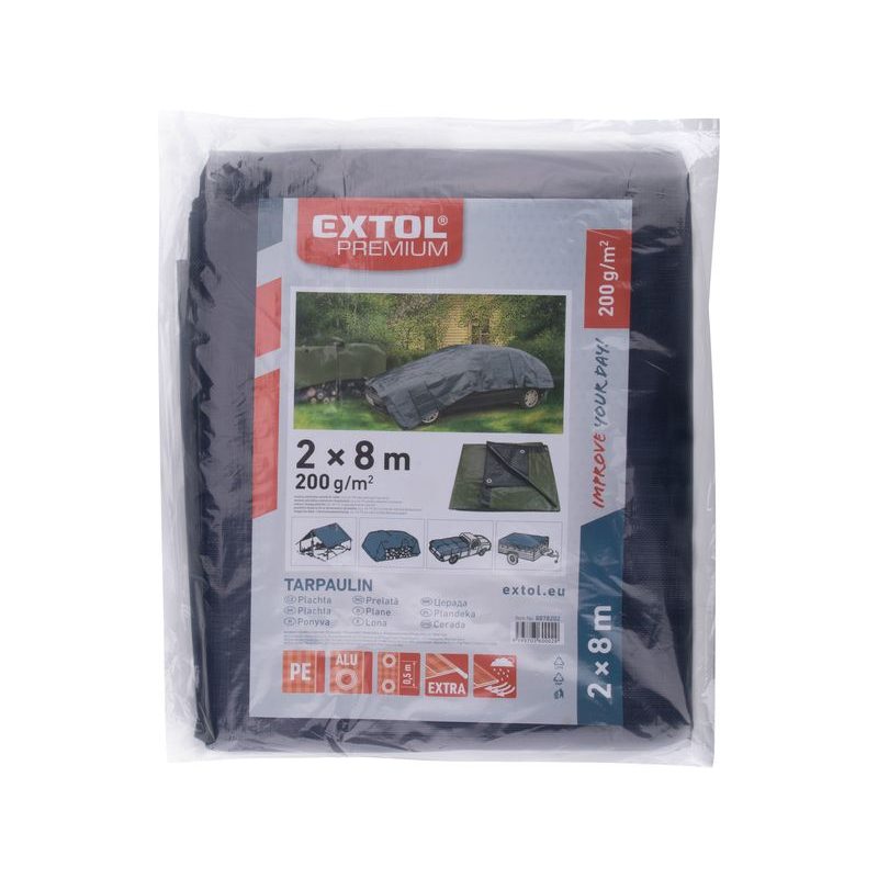 EXTOL PREMIUM PLACHTA PE NEPROMOKAVÁ EXTRA SILNÁ 200G/M2, 2X8M, PE, 8878202 - EXTRA SILNÉ 200G/M2 - DÍLNA A GARÁŽ