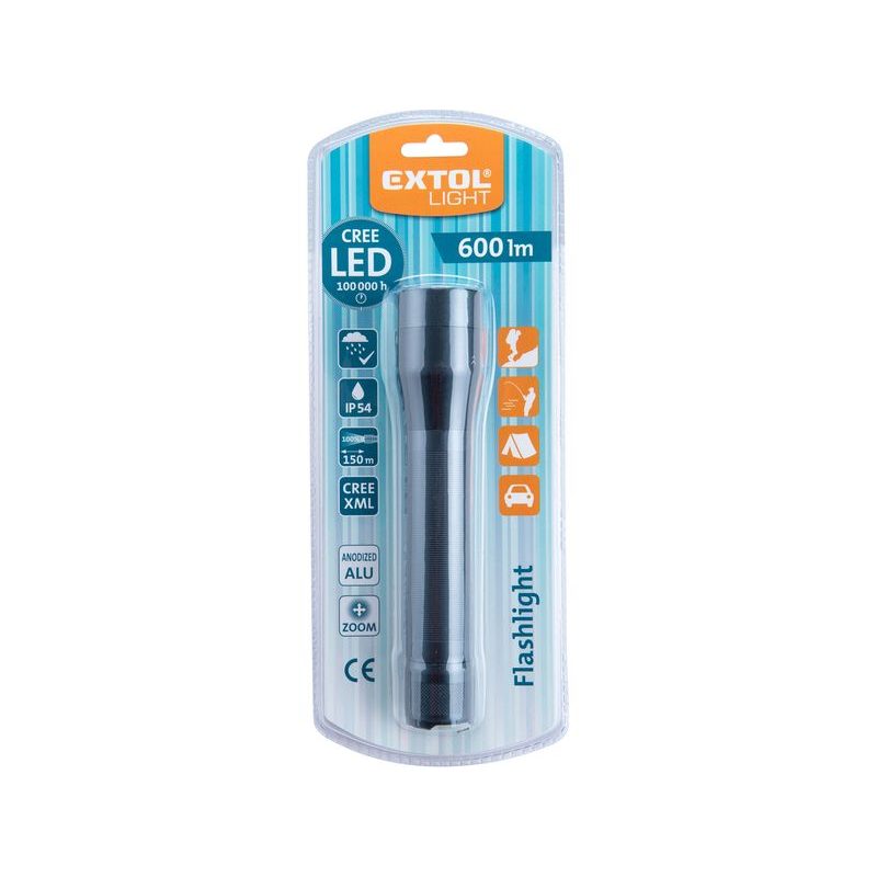 EXTOL LIGHT SVÍTILNA, ZOOM, CELOKOVOVÁ, 600LM, CREE XML T6, 43154 - KAPESNÍ SVÍTILNY A ČELOVKY - SVÍTIDLA
