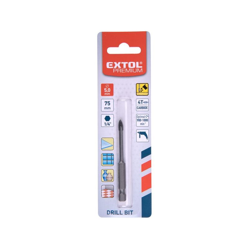 EXTOL PREMIUM VRTÁK NA SKLO A KERAMIKU KARBIDOVÝ, O 5MM, 8801885 - VRTÁKY DO SKLA A KERAMIKY - PŘÍSLUŠENSTVÍ