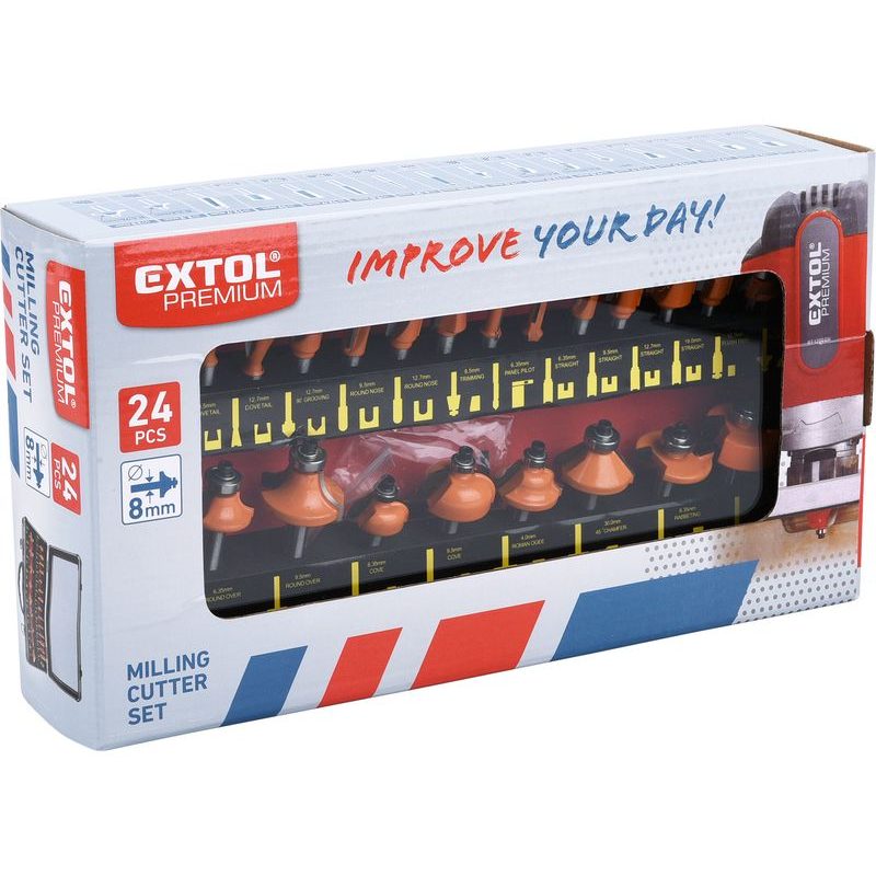 EXTOL PREMIUM FRÉZY TVAROVÉ DO DŘEVA, S SK PLÁTKY, SADA 24KS, 44039 - SADY STOPKOVÝCH FRÉZ - PŘÍSLUŠENSTVÍ
