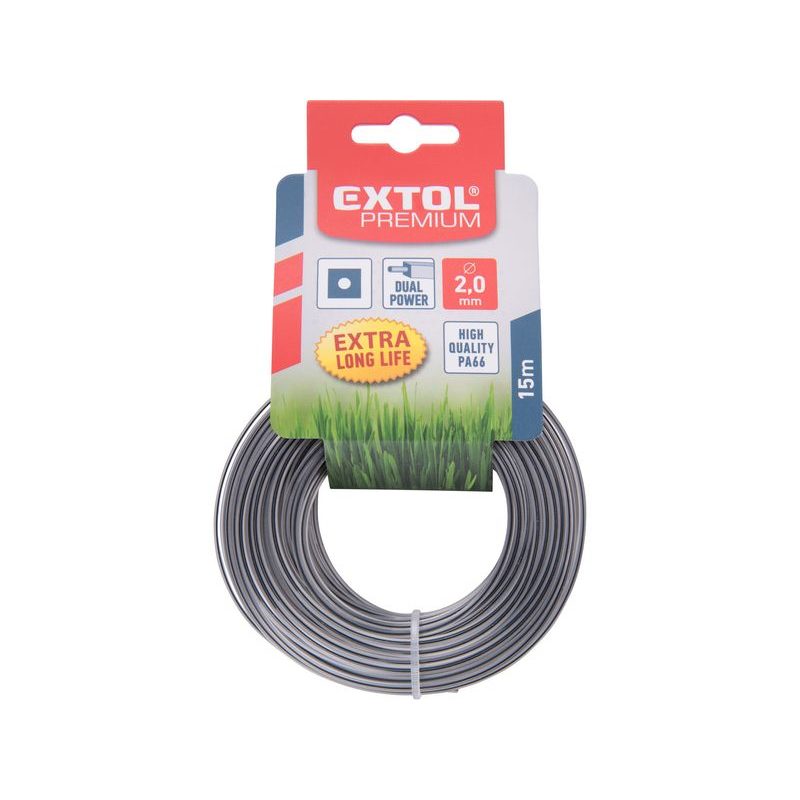 EXTOL PREMIUM ŽACÍ STRUNA DO SEKAČKY S JÁDREM, ČTVERCOVÝ PROFIL, 2,0MM, 15M, PA66, 8870913 - 2,0MM - ZAHRADA