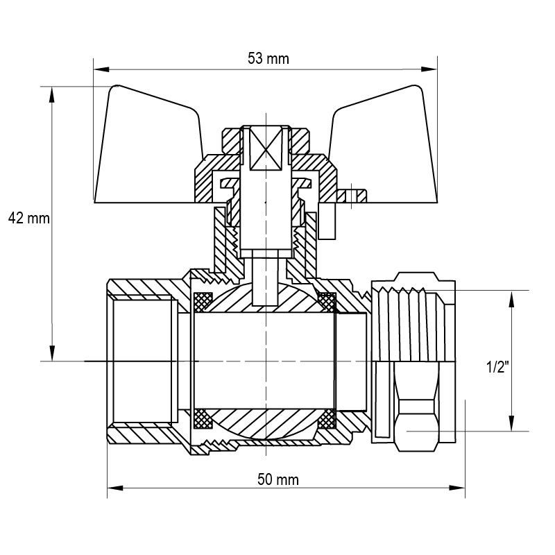 KULOVÝ KOHOUT SE SVĚRNÝM ŠROUBENÍM, MOTÝL, ČERVENÝ, KR.351 Ø16×1/2"M | KR.351 Ø16×1/2"M PROCRAFT - PŘÍSLUŠENSTVÍ (KOHOUTY, ŠROUBENÍ,...) - SANITA
