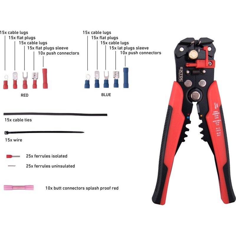 EXTOL PREMIUM KLEŠTĚ ODIZOLOVACÍ/KRIMPOVACÍ A KONCOVKY, SADA 231KS, 210MM/0,2-6MM2, 8831126 - KLEŠTĚ - RUČNÍ NÁŘADÍ
