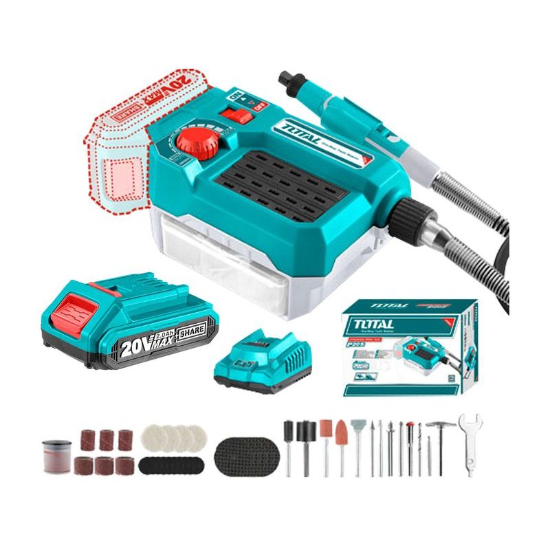 TOTAL BRUSKA PŘÍMÁ AKU, 20V LI-ION, 2000MAH, S BATERIÍ A NABÍJEČKOU, TMGLI20011 - AKU PŘÍMÉ BRUSKY - AKU NÁŘADÍ