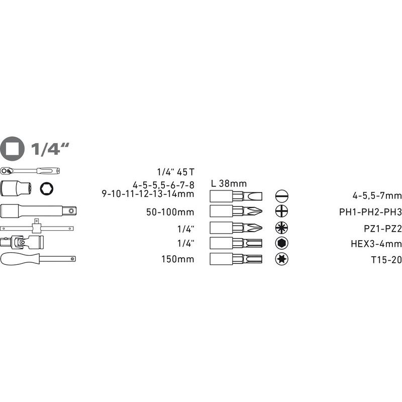 EXTOL PREMIUM HLAVICE NÁSTRČNÉ, SADA 30KS, 1/4", CRV, 8818361 - GOLA SADY - RUČNÍ NÁŘADÍ