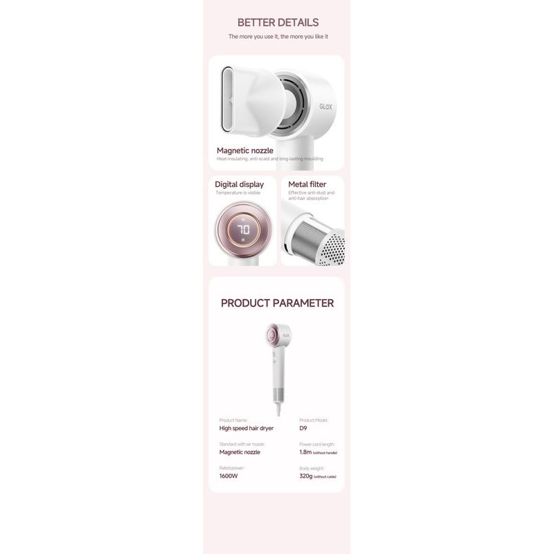 GLOX GLOXD9W FÉN NA VLASY S IONIZÁTOREM - ELEKTRO - DŮM A DOMÁCNOST, ELEKTRO..