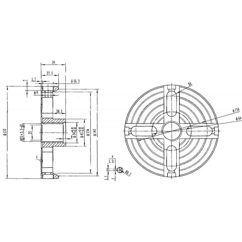 ČTYŘČELISŤOVÉ SKLÍČIDLO Ø 150 MM - PRO SOUSTRUH NA DŘEVO - PŘÍSLUŠENSTVÍ