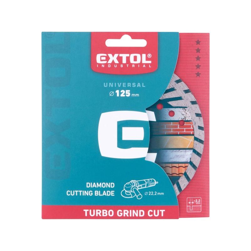 EXTOL INDUSTRIAL KOTOUČ DIAMANTOVÝ ŘEZNÝ, TURBO GRIND CUT, SUCHÉ I MOKRÉ ŘEZÁNÍ, O 125X22,2X2,2MM, 8703062 - DIA KOTOUČ 125 MM - PŘÍSLUŠENSTVÍ