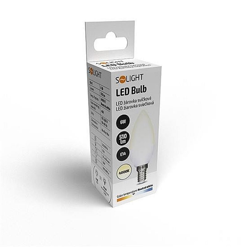 LED ŽÁROVKA, SVÍČKA, 6W, E14, 4000K, 510LM - PATICE E14 (ÚZKÝ ZÁVIT) - SVÍTIDLA