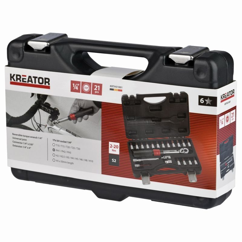 KREATOR KRTH31001 MOMENTOVÝ KLÍČ SET 21 KS 1/4" 2-20NM - MOMENTOVÉ KLÍČE A NÁSOBIČE - RUČNÍ NÁŘADÍ
