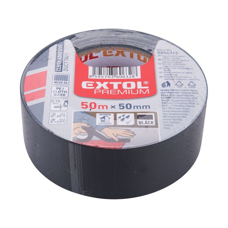 EXTOL PREMIUM PÁSKA LEPICÍ TEXTILNÍ/UNIVERZÁLNÍ, 50MM X 50M TL.0,18MM, ČERNÁ, 8856313 - ODVÍJEČE A LEPÍCÍ PÁSKY - DÍLNA A GARÁŽ