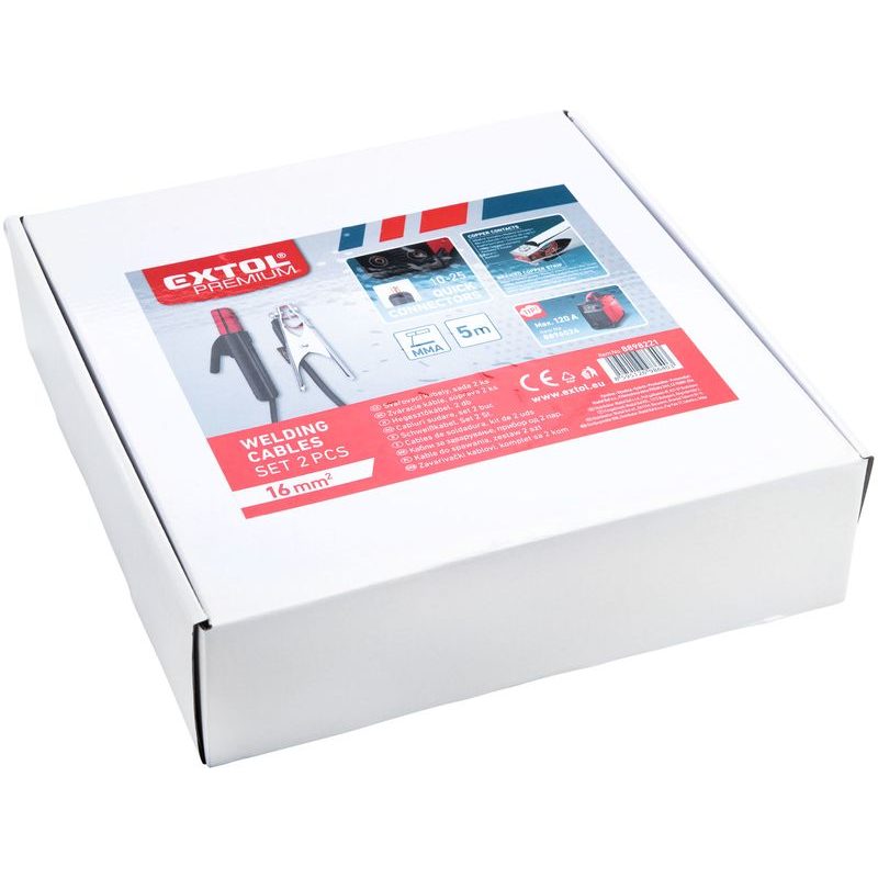 EXTOL PREMIUM KABELY SVAŘOVACÍ, SADA 2KS, 16MM2, 5M, 10-25, KLEŠTĚ 200A, GUMA, 8898221 - PŘÍSLUŠENSTVÍ KE SVÁŘEČKÁM - ELEKTRICKÉ NÁŘADÍ