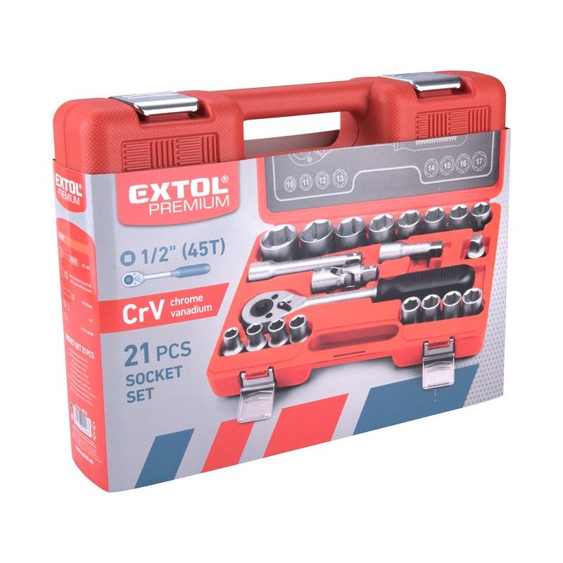 EXTOL PREMIUM HLAVICE NÁSTRČNÉ, SADA 21KS, 1/2", 6523 - GOLA SADY - RUČNÍ NÁŘADÍ