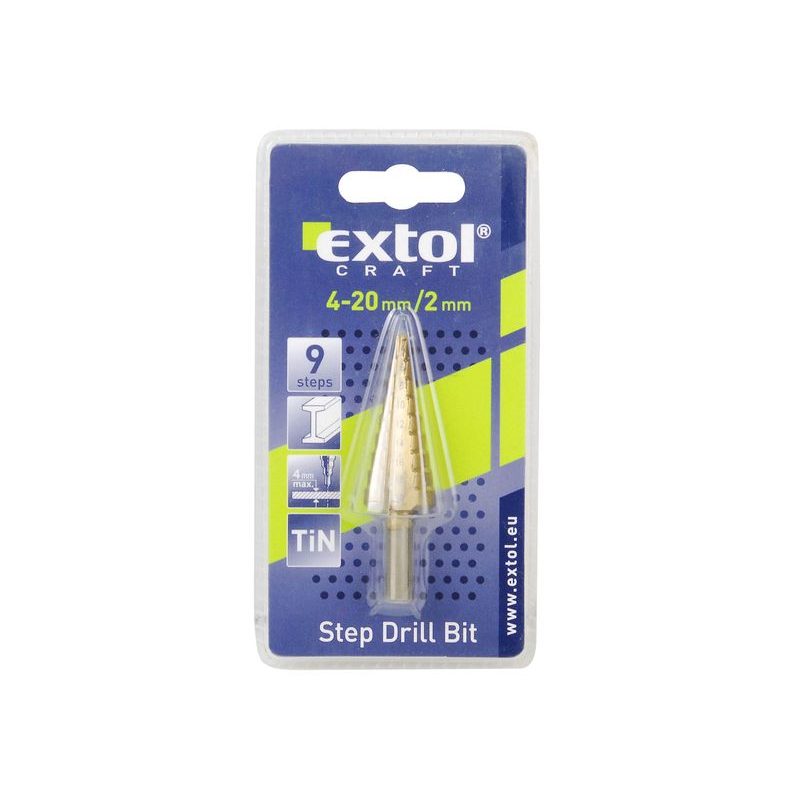 EXTOL CRAFT VRTÁK STUPŇOVITÝ, O 4-20MM/PO2MM, HSS, 20053 - STUPŇOVITÉ VRTÁKY - PŘÍSLUŠENSTVÍ
