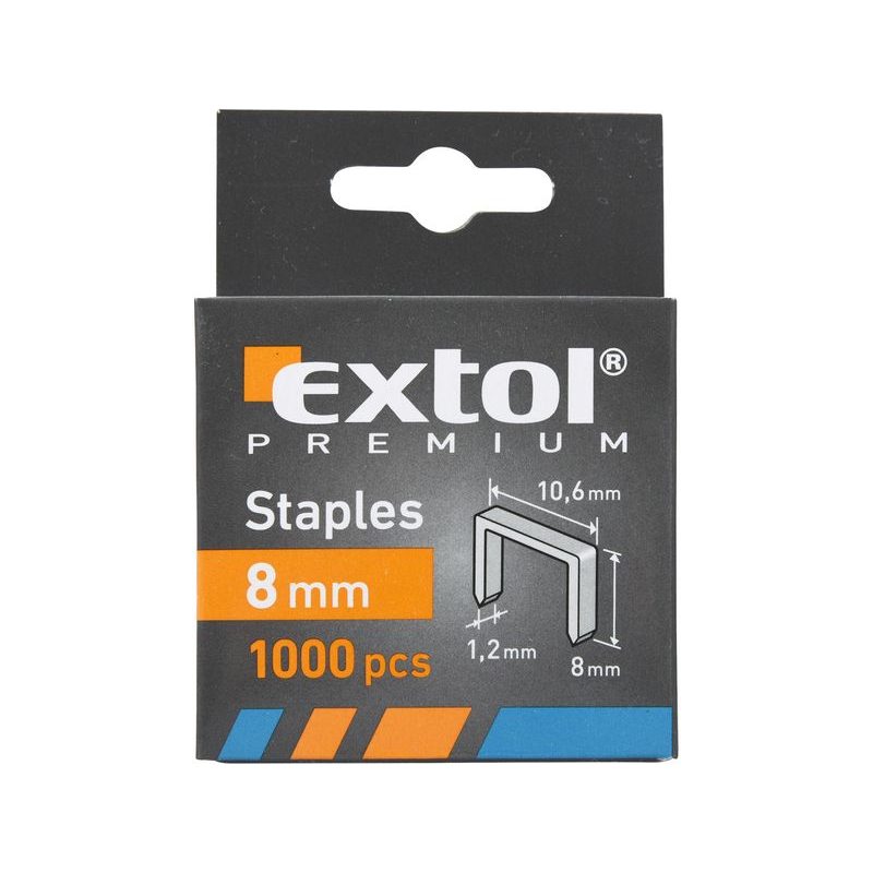 EXTOL PREMIUM SPONY, BALENÍ 1000KS, 8MM, 10,6X0,52X1,2MM, 8852202 - SPONY DO SPONKOVAČKY - PŘÍSLUŠENSTVÍ